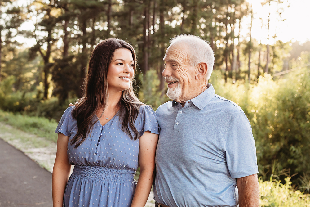 grandfather daughter smile with natural light, smiles, and love at Reflection Images by Tracy Rowell in Florence SC