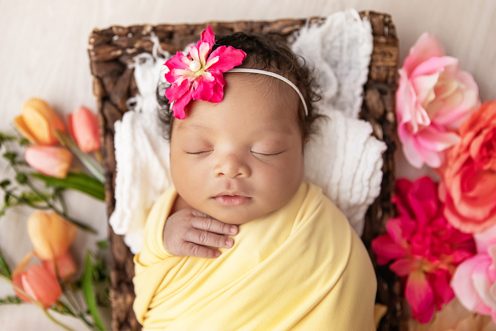 newborn wrap yellow pink flower headband